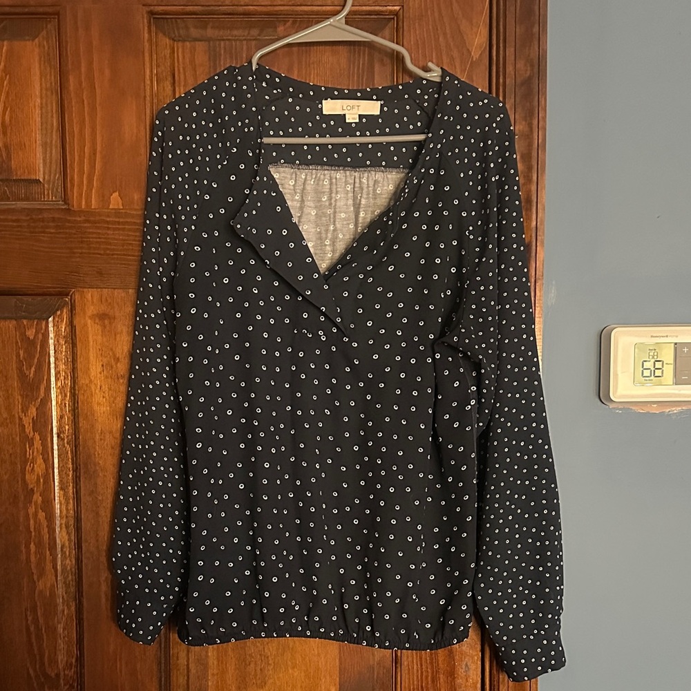 LOFT Navy Polka Dot Blouse